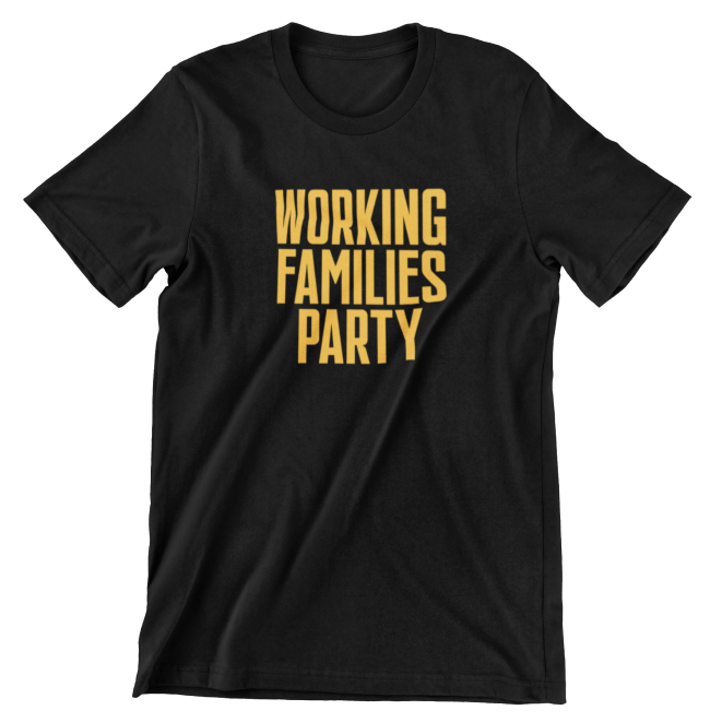 Working Families Party Tee ( Black / Marigold Print )